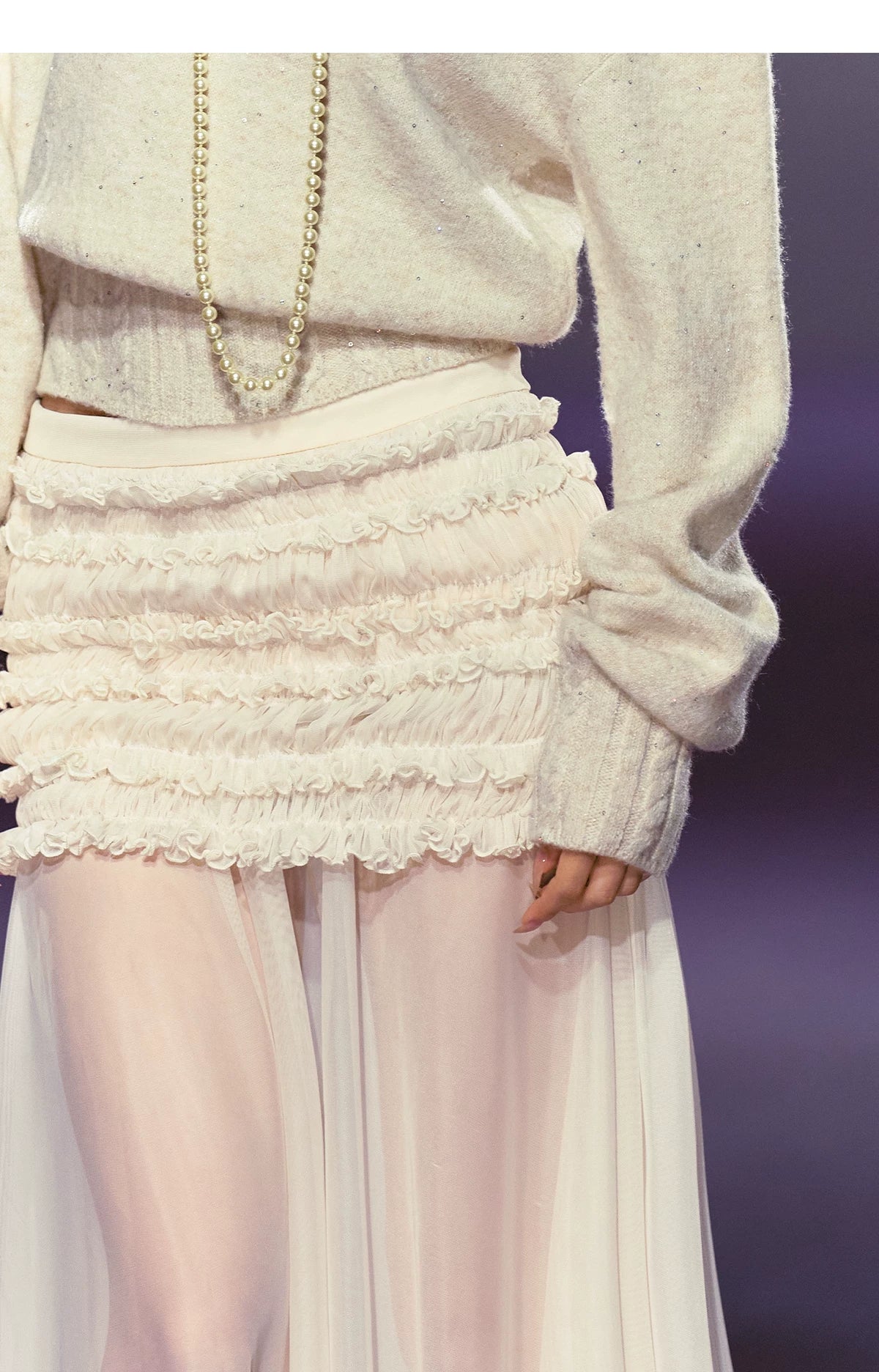 AGAM Three-dimensional Pleated Mesh Stitching Semi-transparent Long Skirt