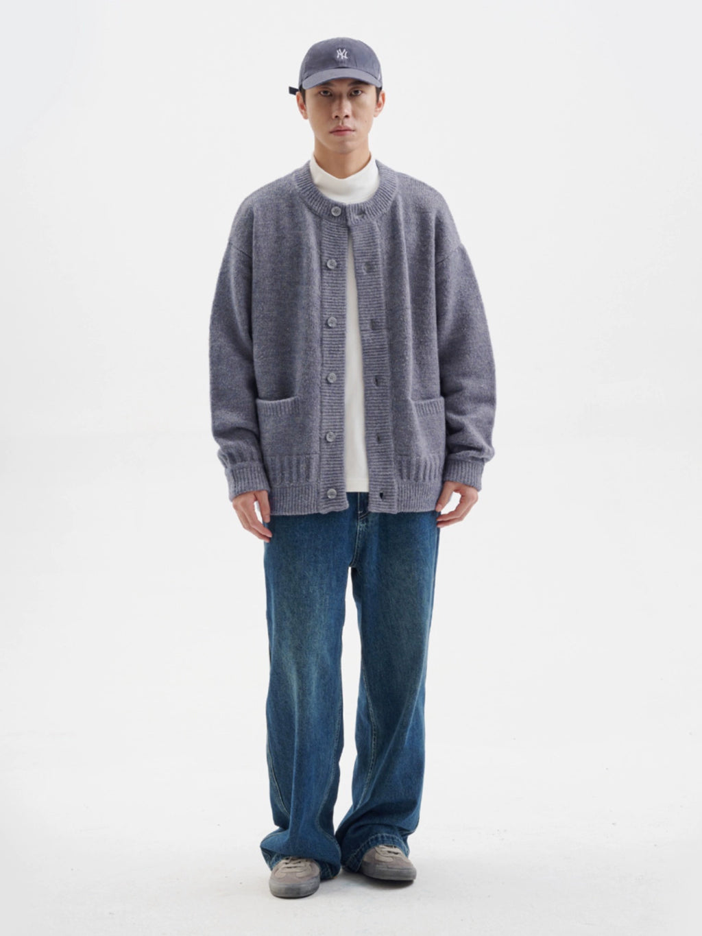 BUTTBILL Mohair Japanese Crew Neck Cardigan Sweater Jacket