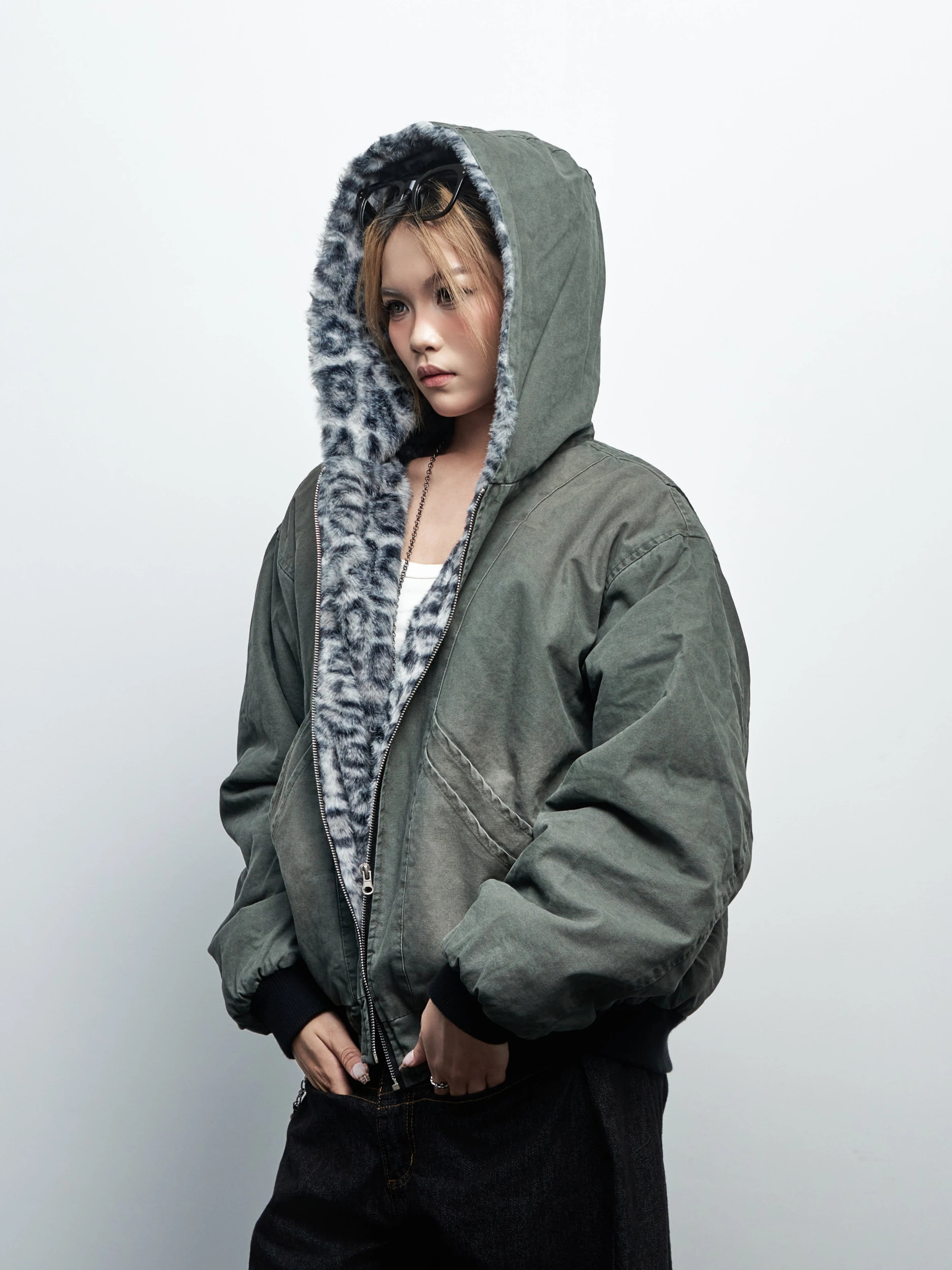 Saimt Retro Fur Collar Hooded Cotton Jacket