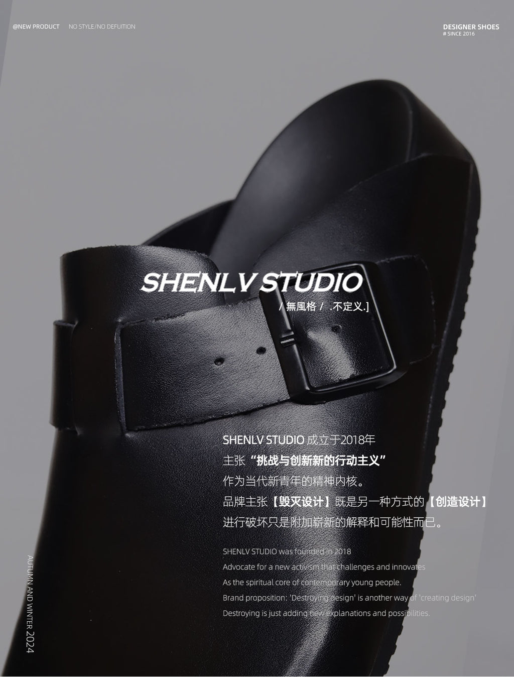 SHENLV Studio Genuine Leather Half-drag Black Head Leather Slippers