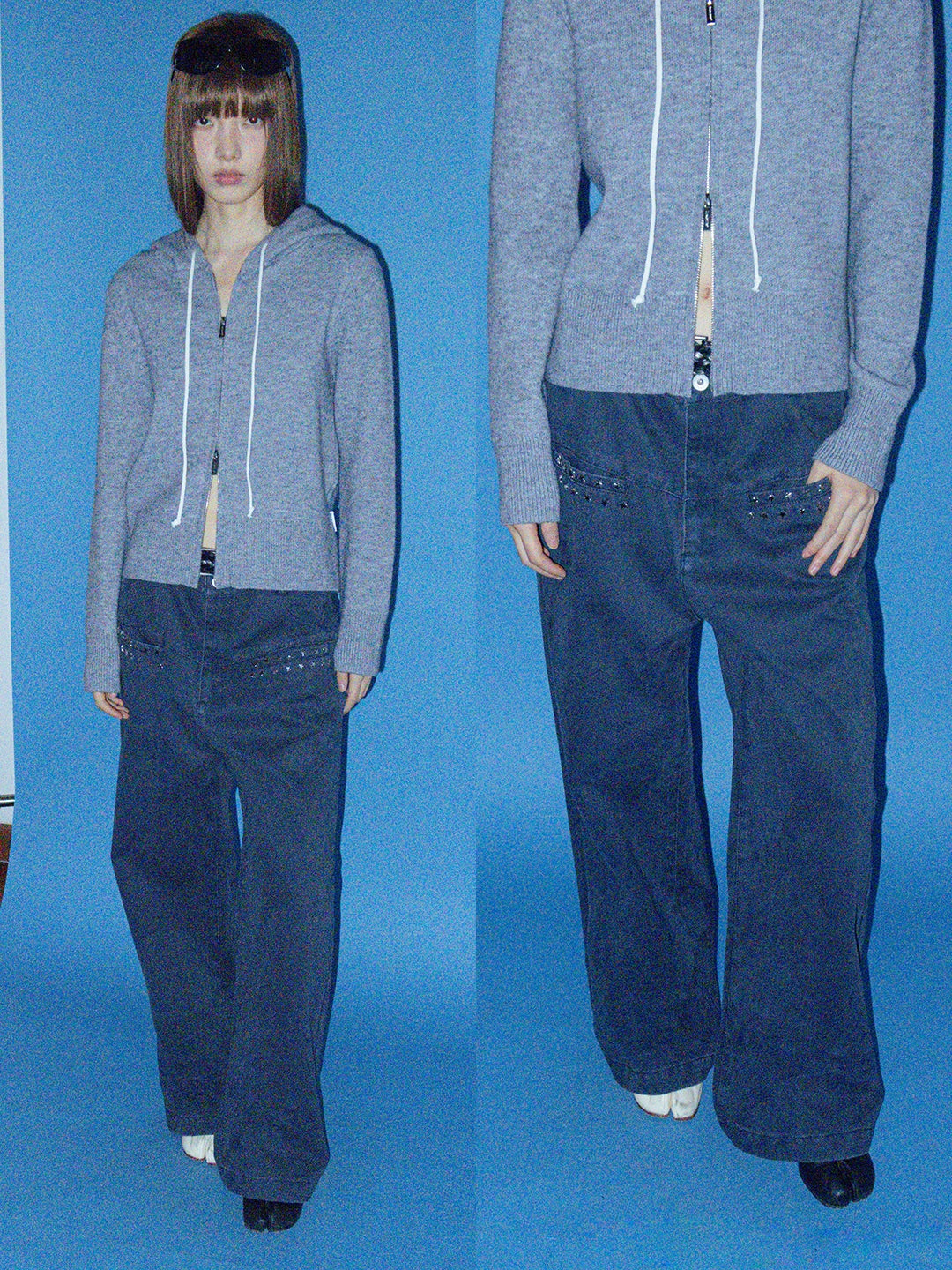 FUNKYFUN Star Rivet Trim Loose Straight Slacks