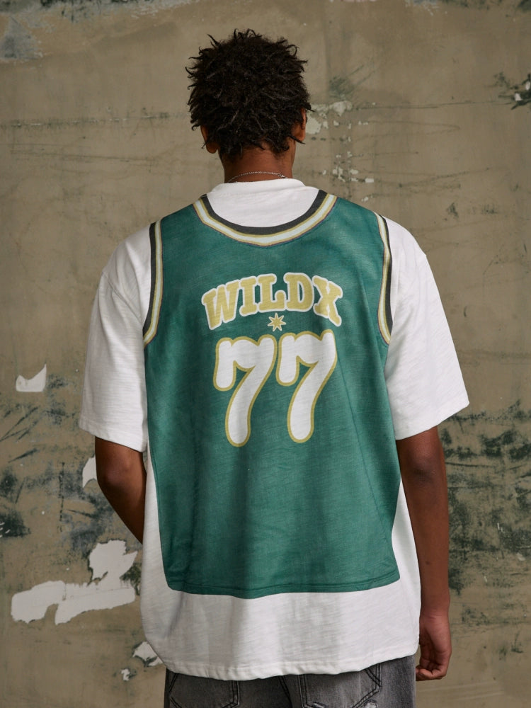 WildX Fake Two-piece Kangli Printed Retro Jersey Tee