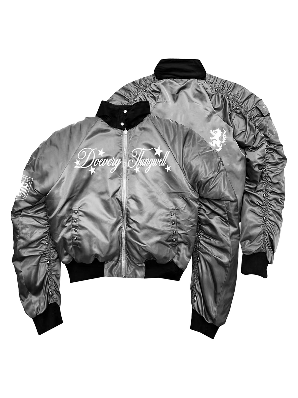 DETW Pleated Short Stand-up Collar Rivet Embroidered Down Cotton Suit