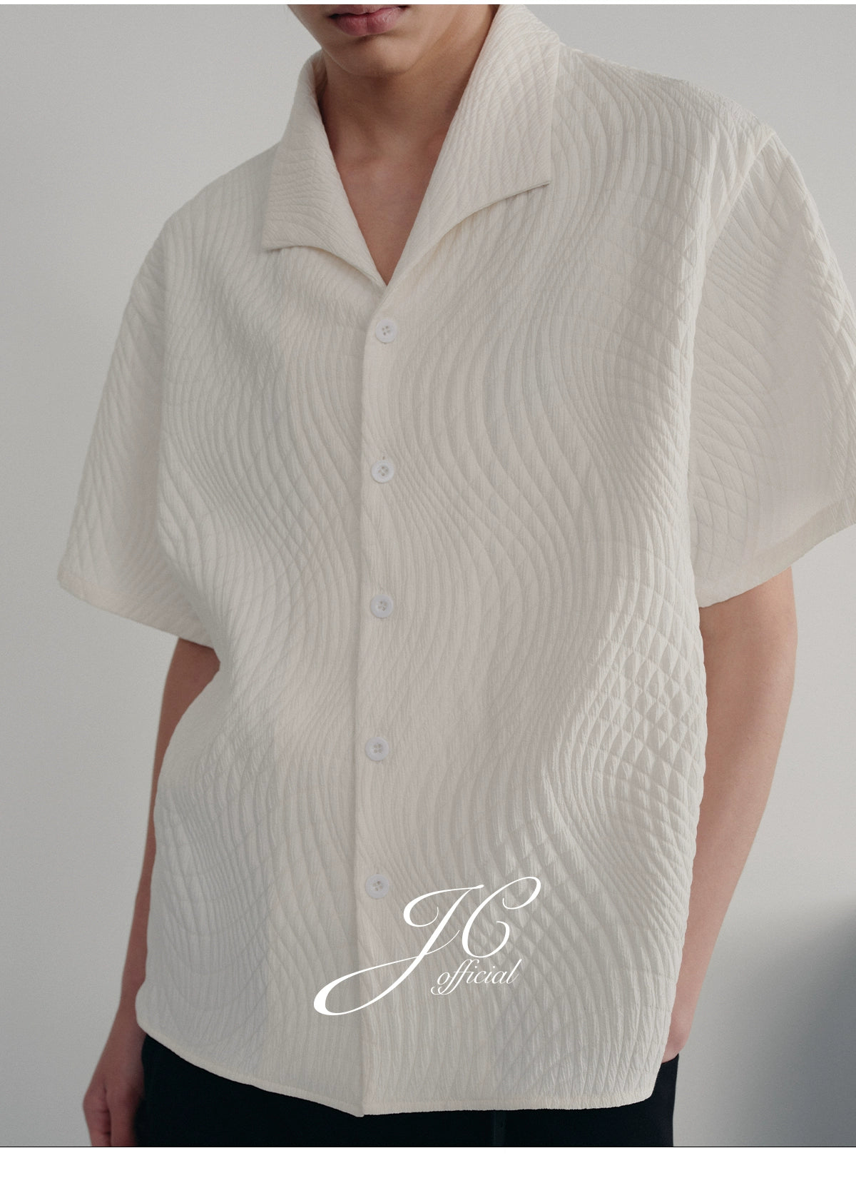 JCAESAR Seagull Collar Leaf Pattern Shirt