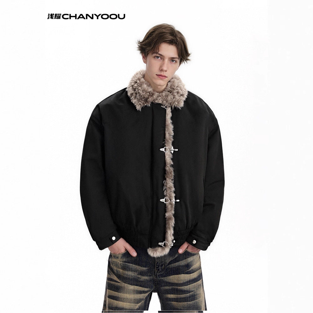 CHANYOOU Vintage Plane Button Fur Collar Jacket