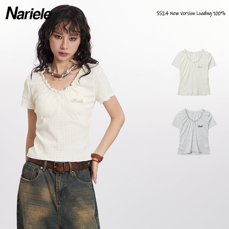 Nariele Ballet Design Sense V-neck Collarbone Tee