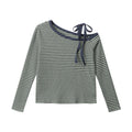 Nariele Vintage Slant Neck Striped Slim Sleeve