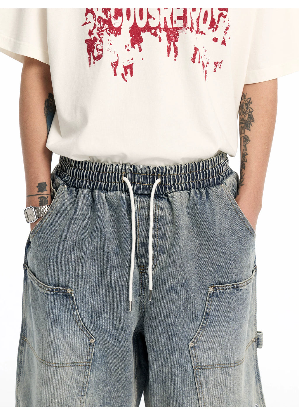 CoosRetro Vintage Wide Leg Denim Shorts