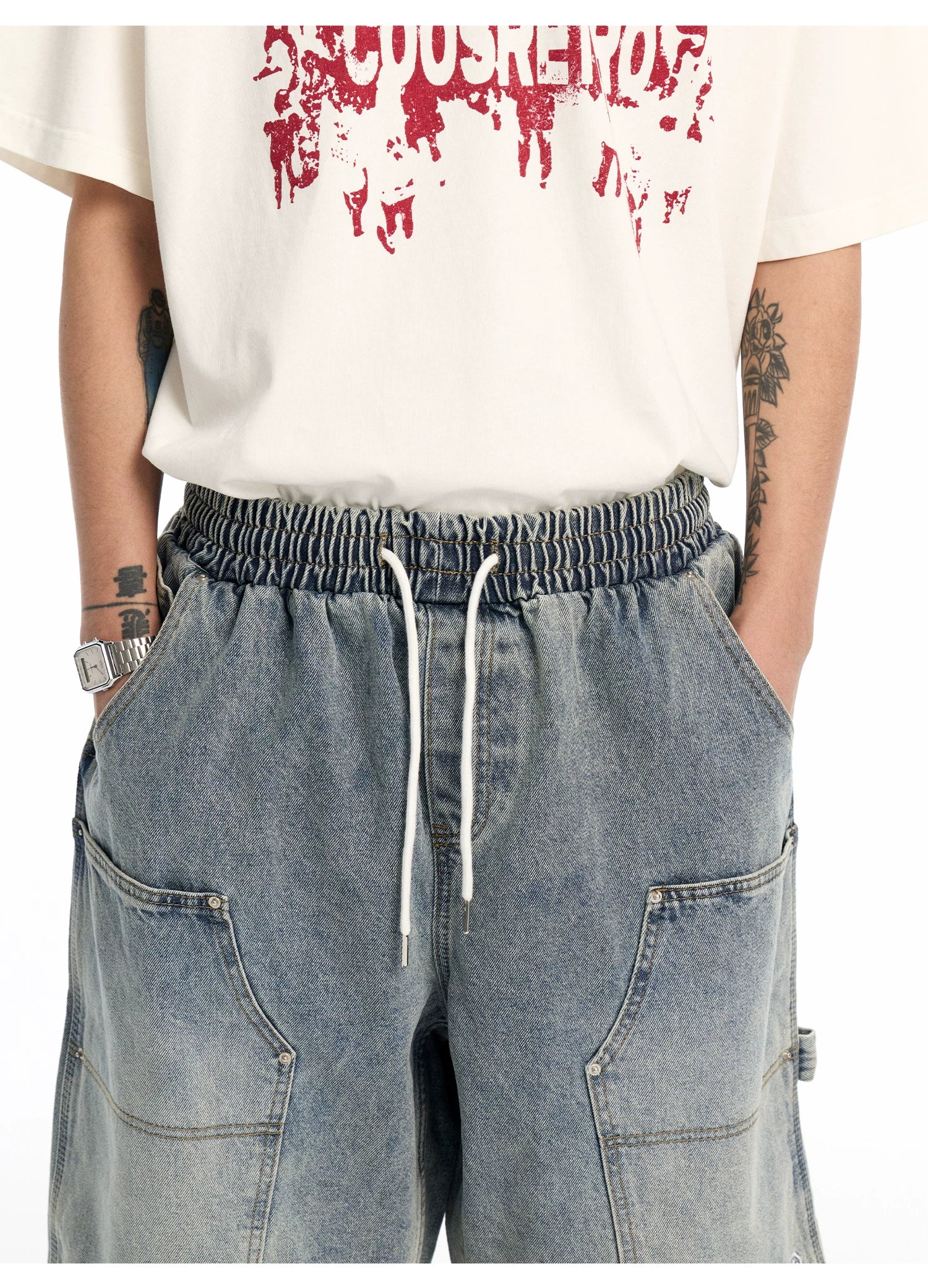 CoosRetro Vintage Wide Leg Denim Shorts