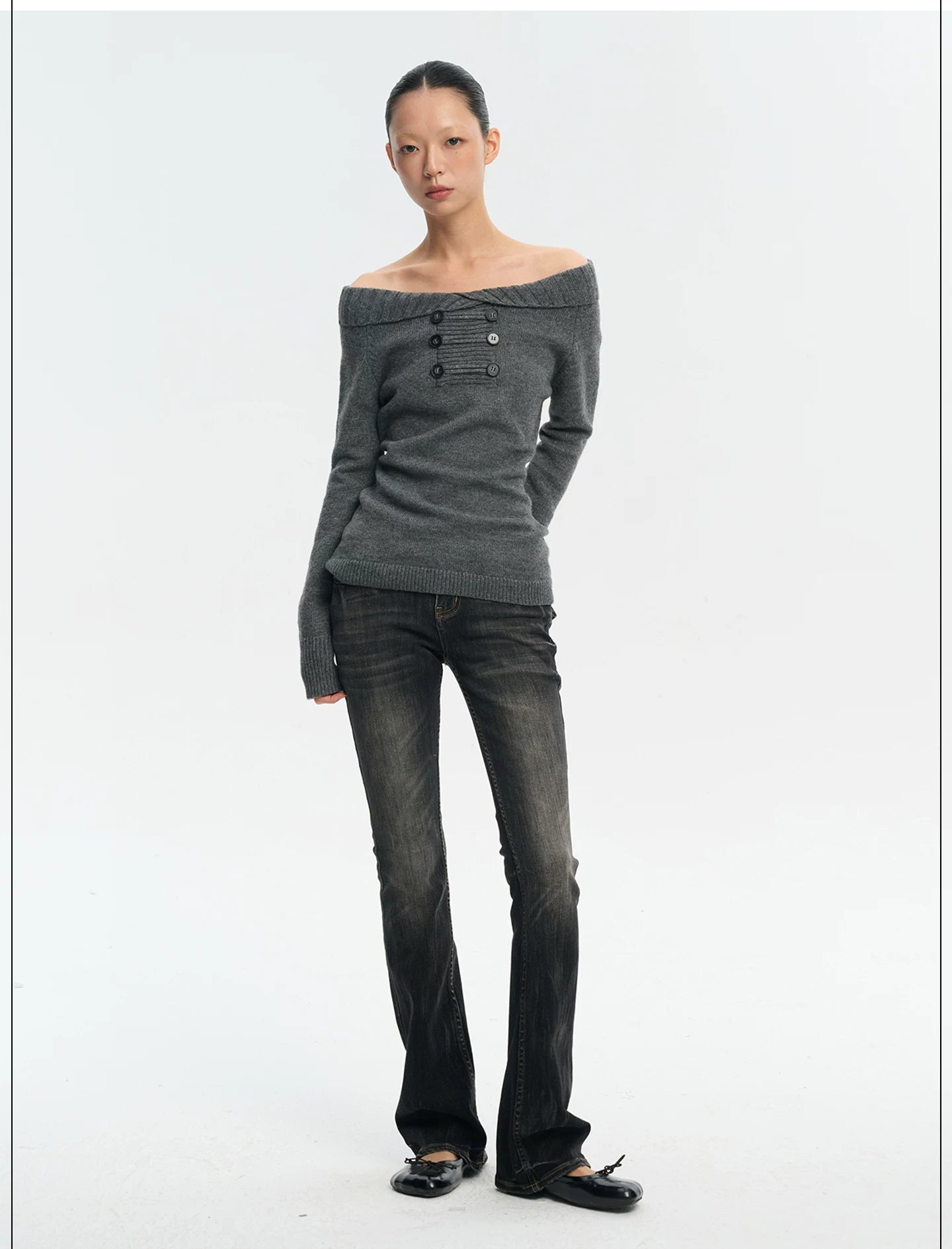 LINY LIBERTY Vintage One-word Shoulder Sweater