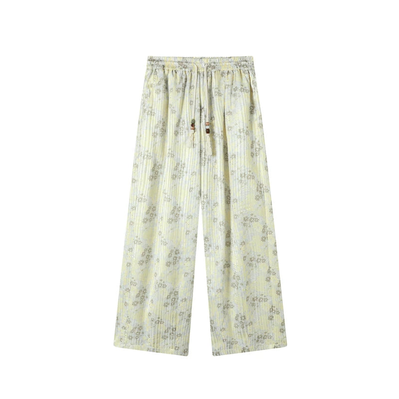 TGNS Plaid Floral Casual Wide-leg Pants