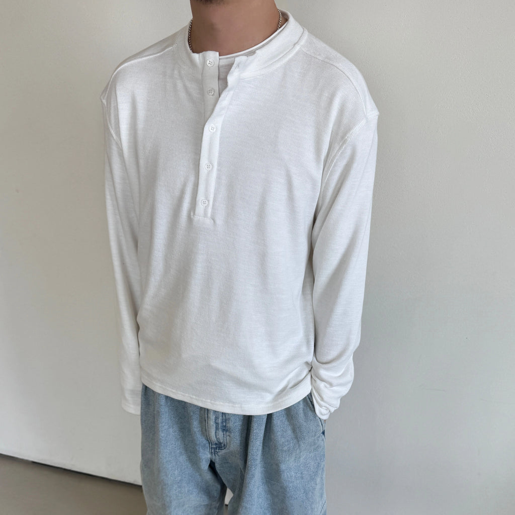 Anniehall25ss Henley vintage bamboo cotton long sleeve Tee