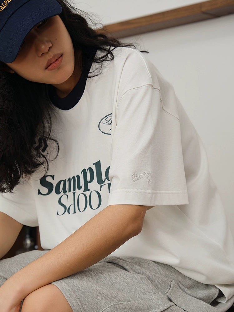 Battles Contrasting Neckline Double Yarn Retro Tee