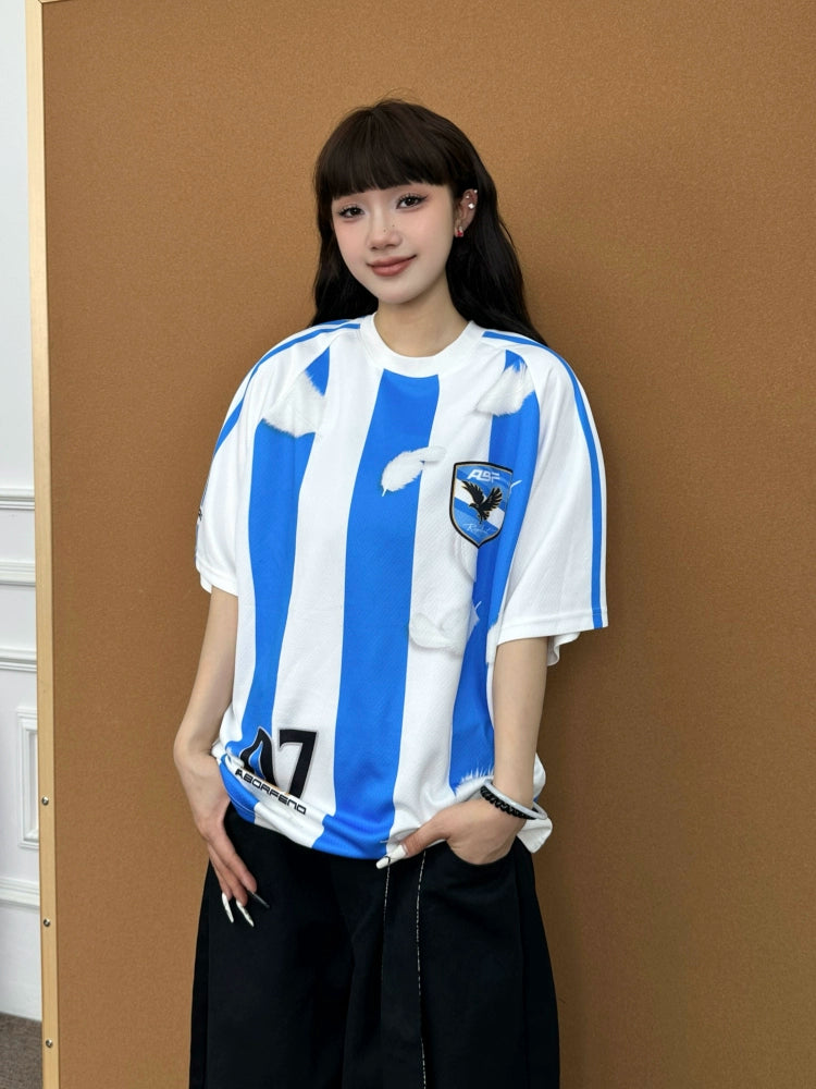 BeOurRule Direct Injection Printing Striped Loose Tee