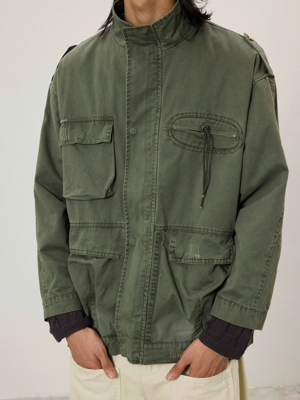 BTSG Multi-pocket Stand-up Collar Zip-up Tooling Jacket