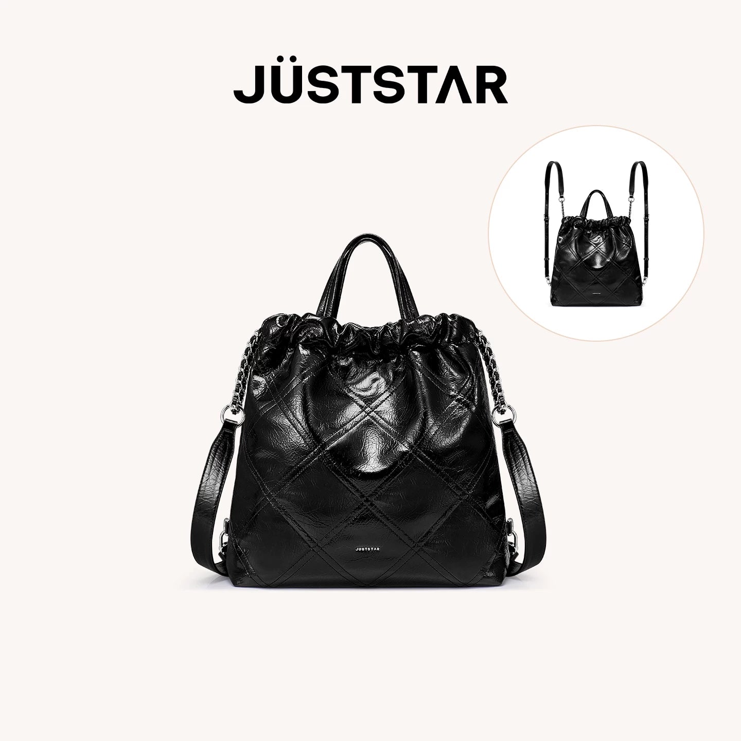 JUST STAR Rhombus Dual-purpose Double Shoulder Large-capacity Tote Bag