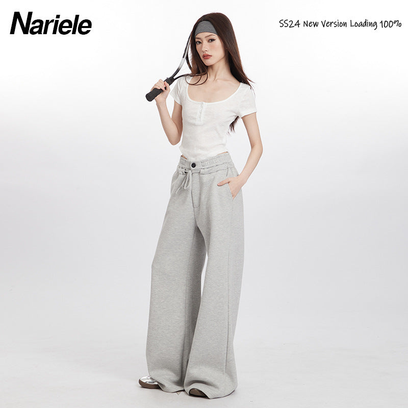 Nariele Big U-neck Slim-fit Open Button Tee