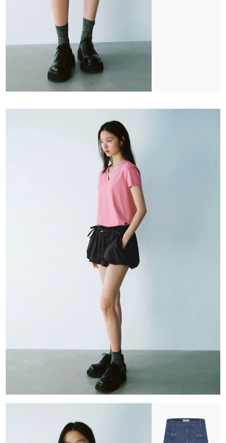 URBAN REVIVO Sports Versatile V-Neck Short Sleeve Tee