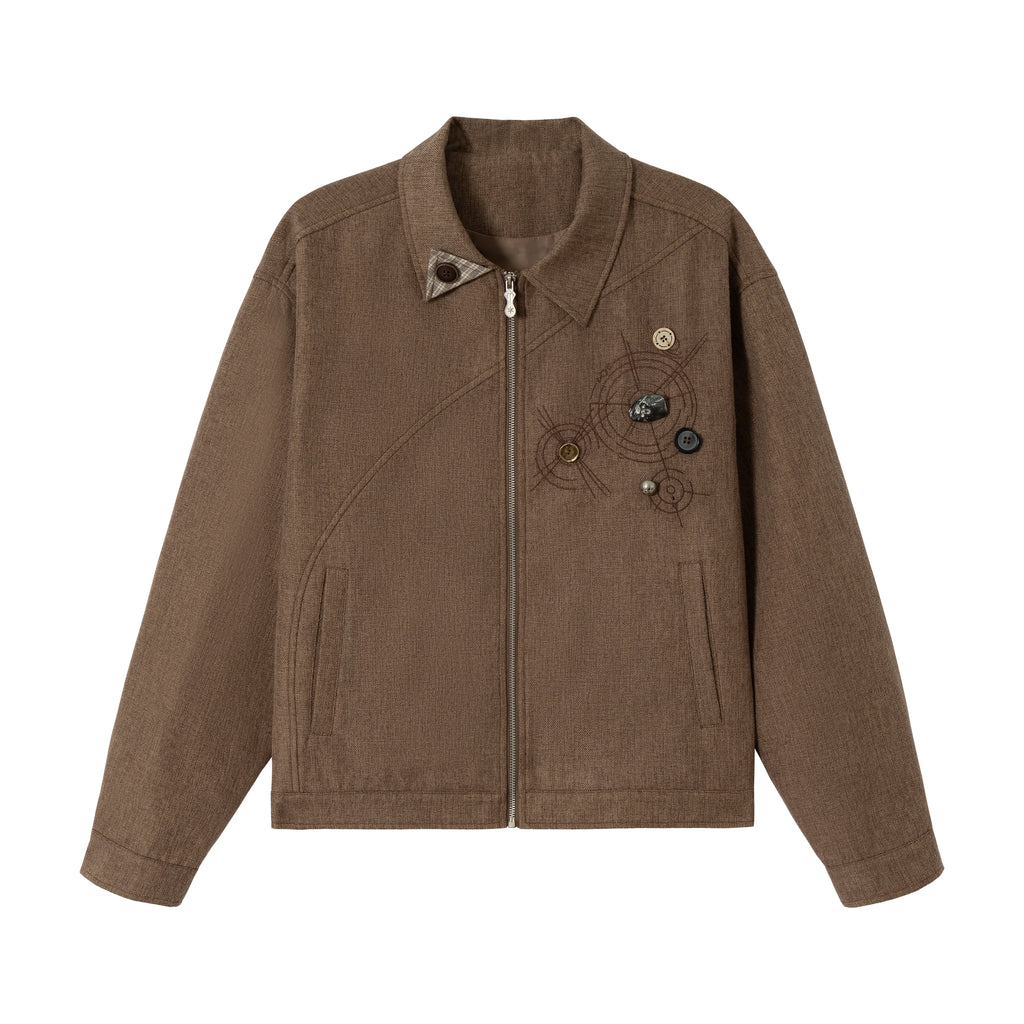 NOMANIAI Vintage Plaid Stitched Lapel Zip Jacket Jacket