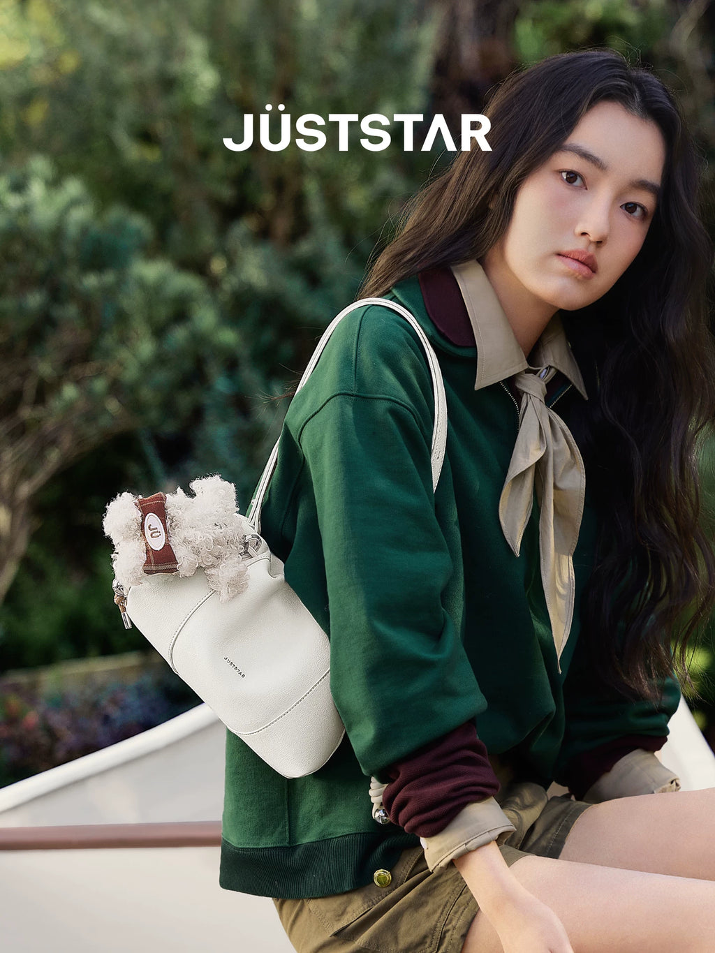 JUST STAR Pleated Shoulder Messenger Bag