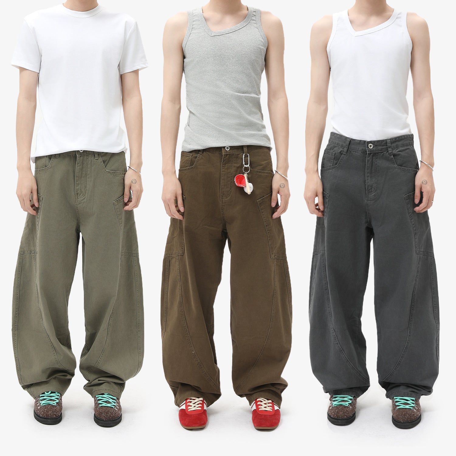 MTLCLOTHES Splicing Tooling Scimitar Washed Jeans