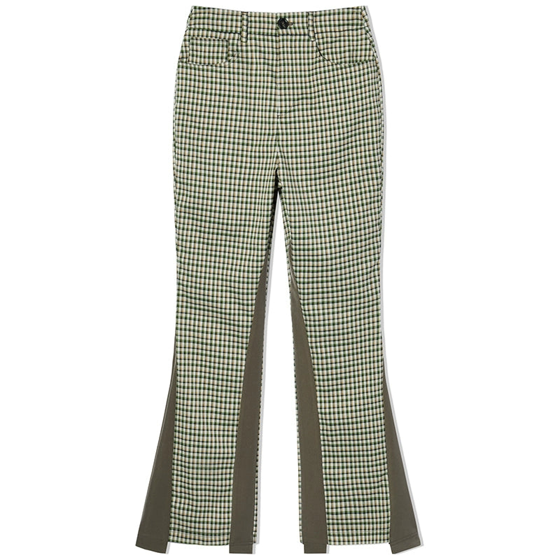 Imone Retro Slim Plaid Splicing High-waisted Flared Pants