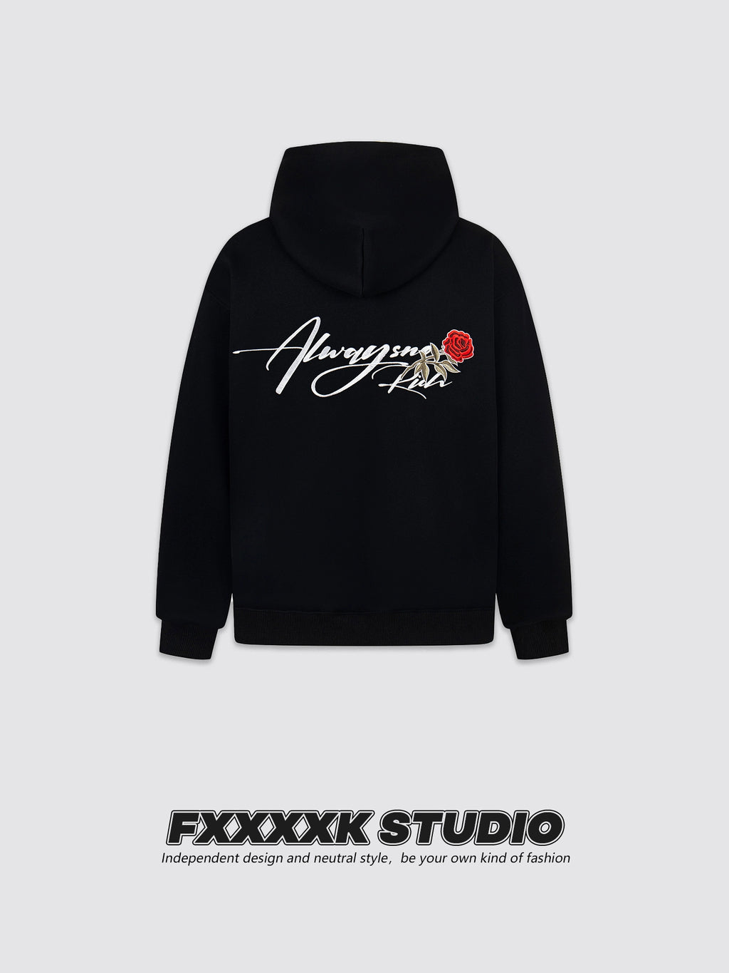 Kenvibe Vintage Embroidered Rose Letter Hooded Sweater