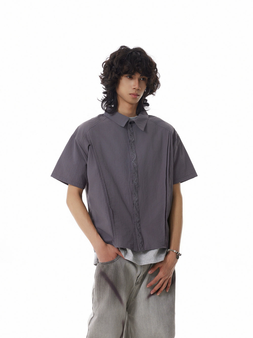 BTSG Pleated Stitching Embroidered Shirt