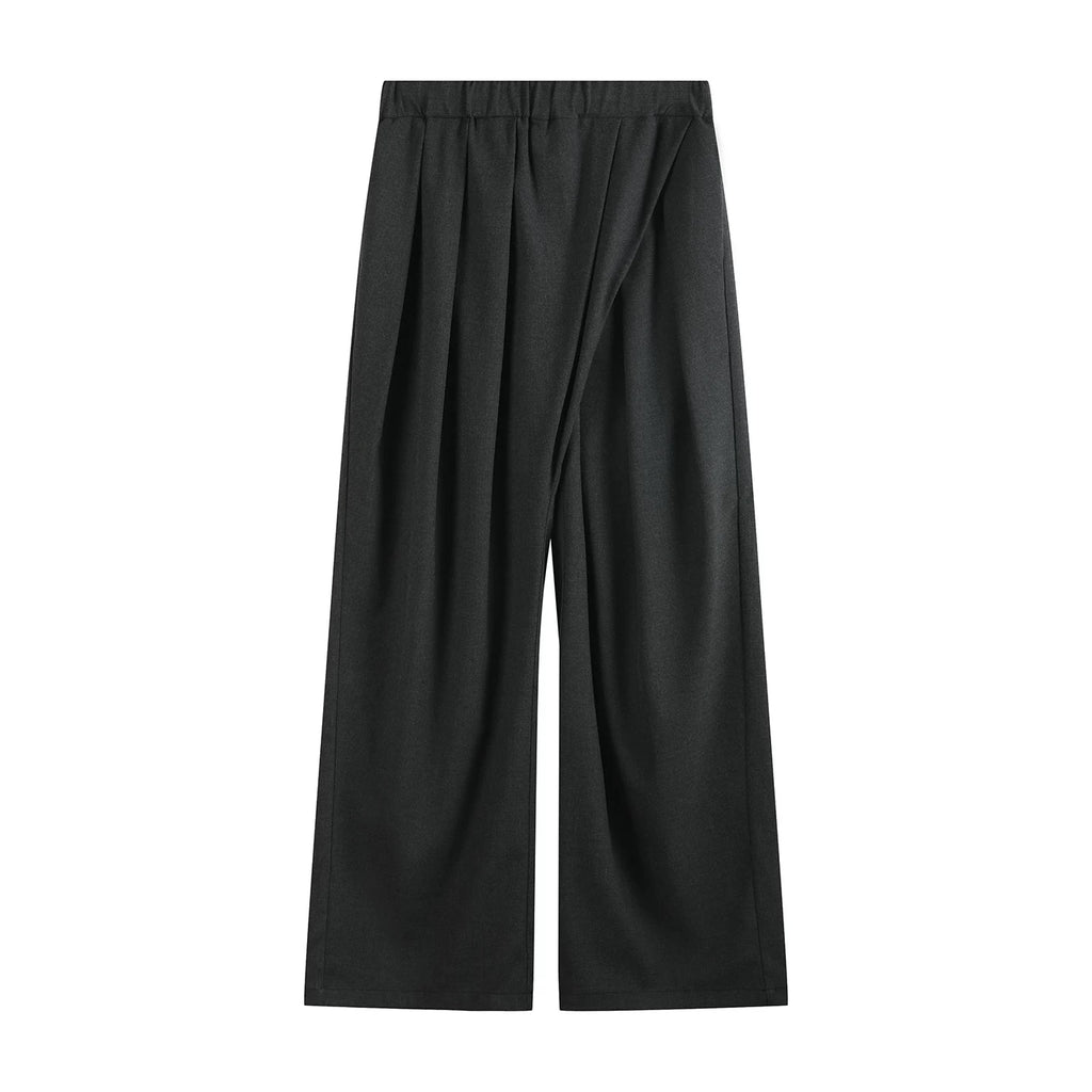 Slight Vogue Elastic High Waist Pleated Wide Leg Casual Pants