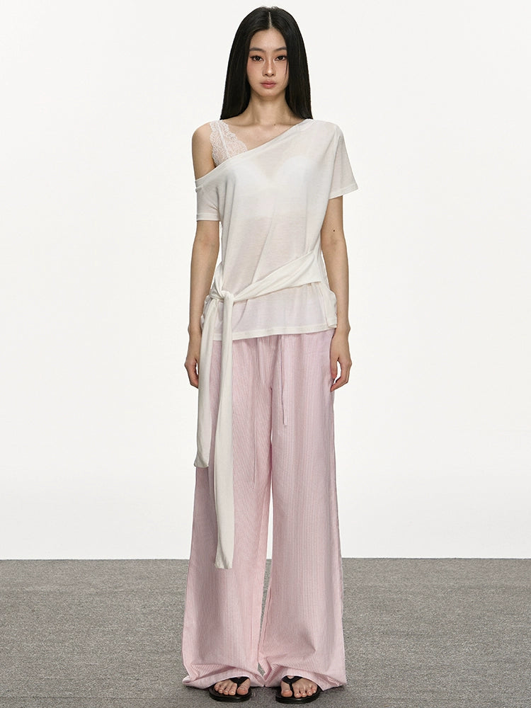 Anna Aneae Vertical Striped Elastic Waist Casual Pants