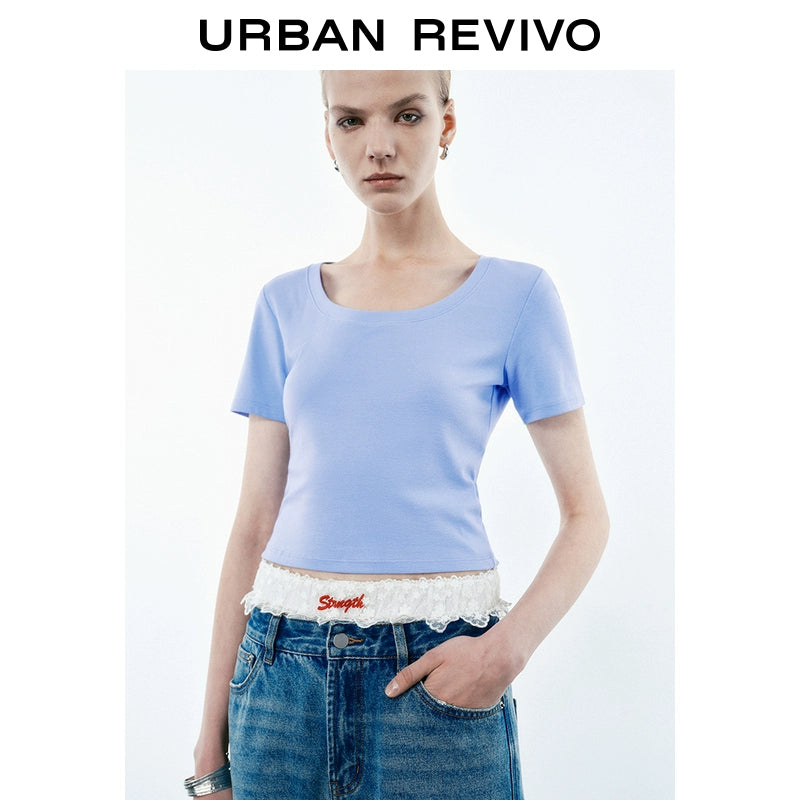 URBAN REVIVO Casual Versatile Slim Skinny Short Sleeve Tee