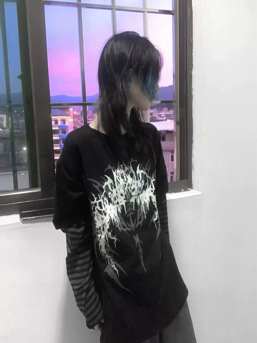 Wetbody Rock Diablo Print Fake Two Piece Long Sleeve