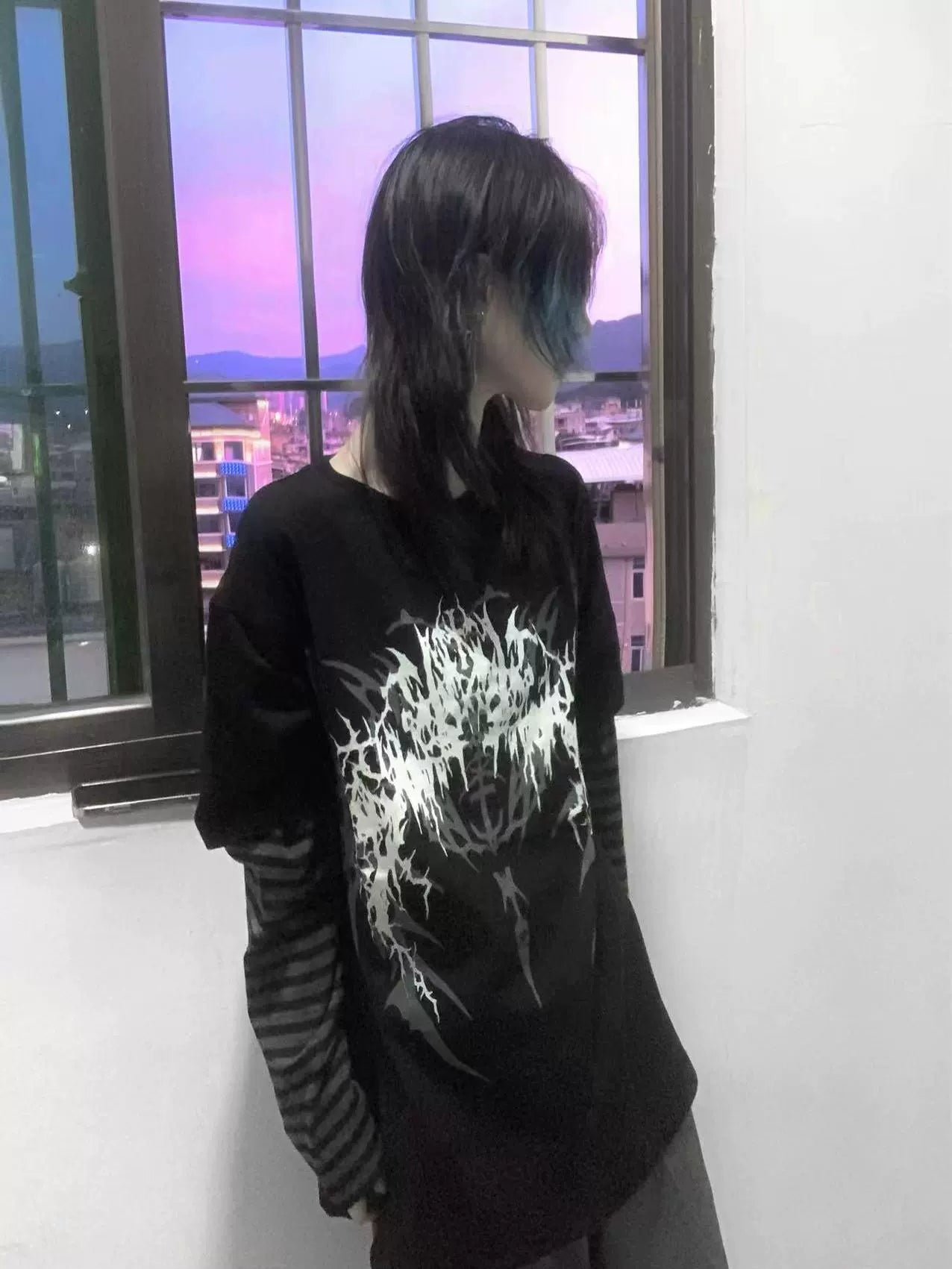 Wetbody Rock Diablo Print Fake Two Piece Long Sleeve