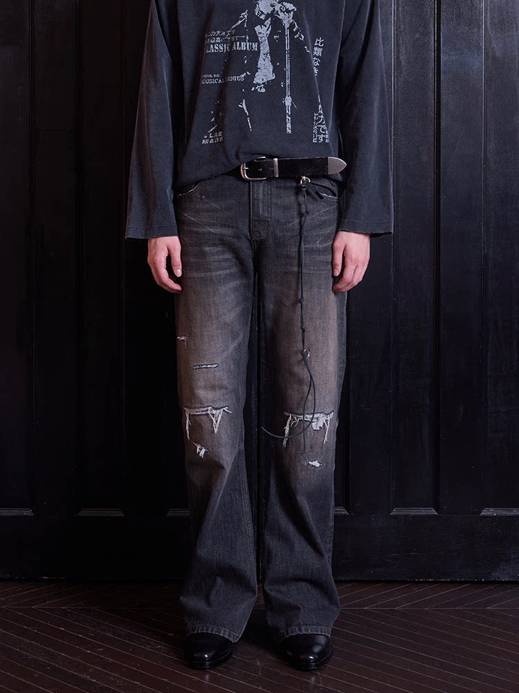 VLABMADE | Distressed Bootcut Jeans With Ripped Details