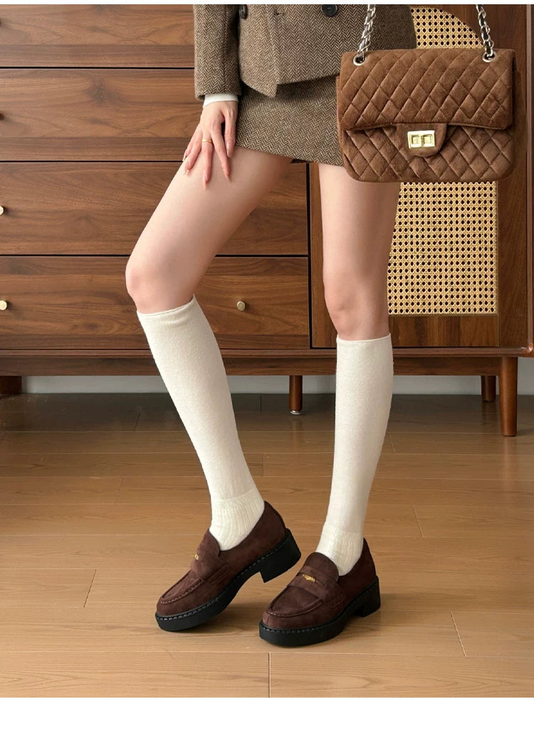 CHRNDXEE Retro Suede Platform Versatile Mary Jane Shoes