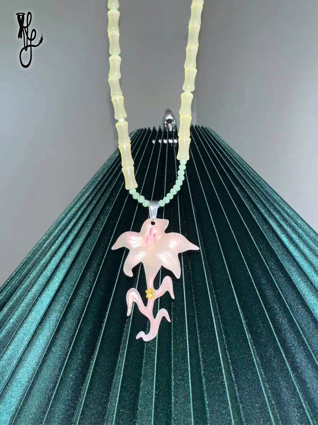 TheNewYouthPark Jade Inlaid Zircon Long Necklace