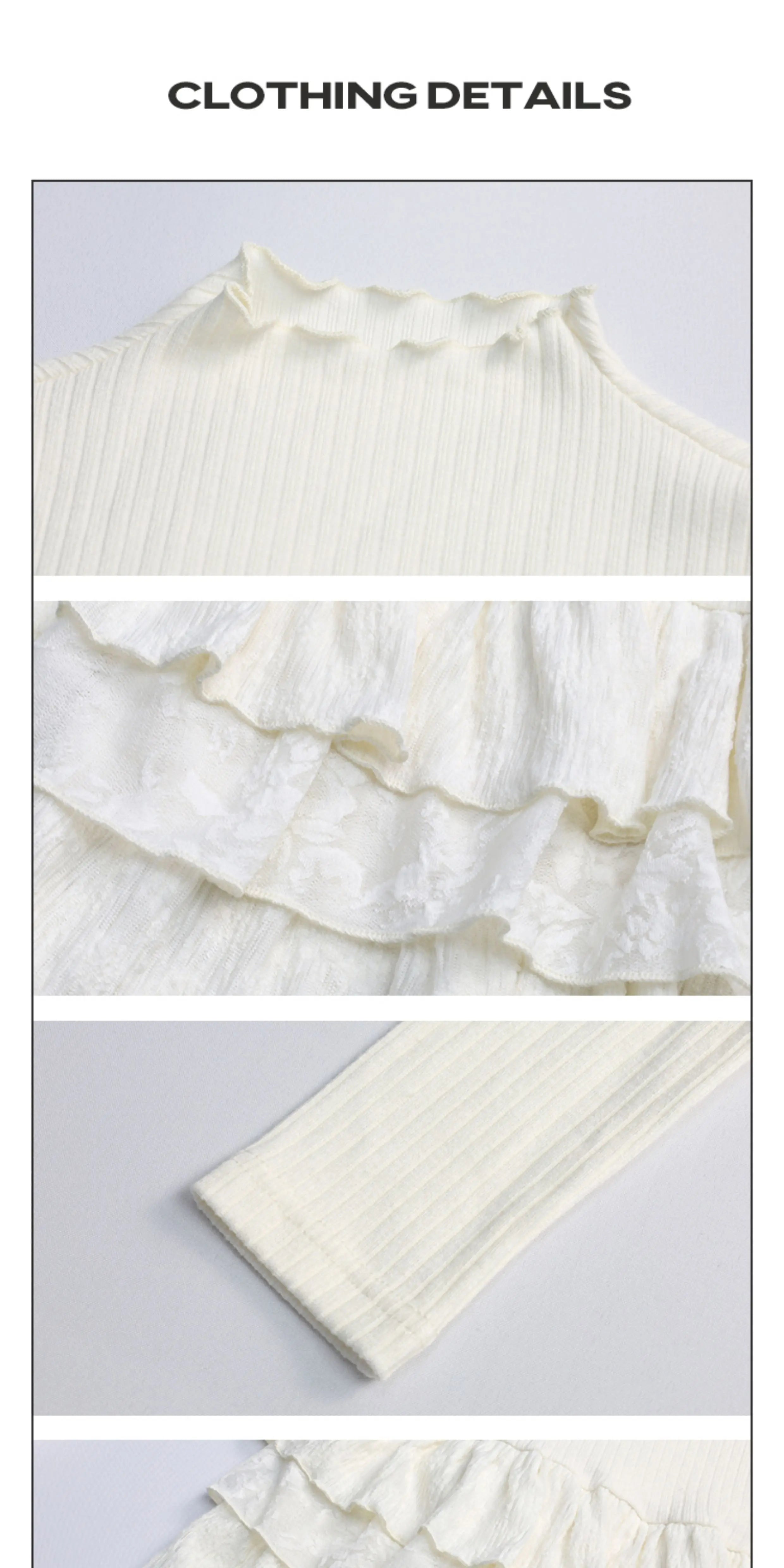 Girlyhalo Semi-turtleneck Multi-layer Lace Stacked Slim-fit Bottoming Shirt