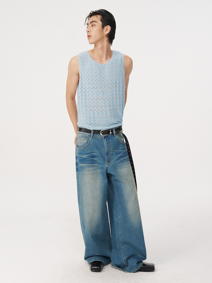 JCAESAR Corrugated Wide-leg Jeans