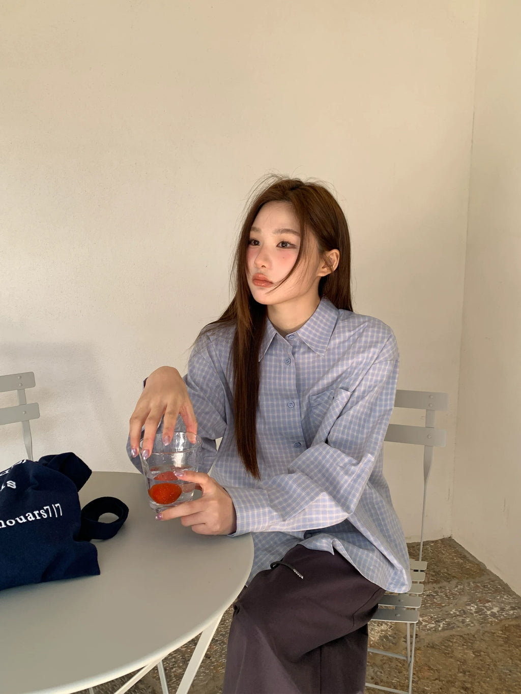 KANO Plaid Bag Long-sleeved Loose Shirt