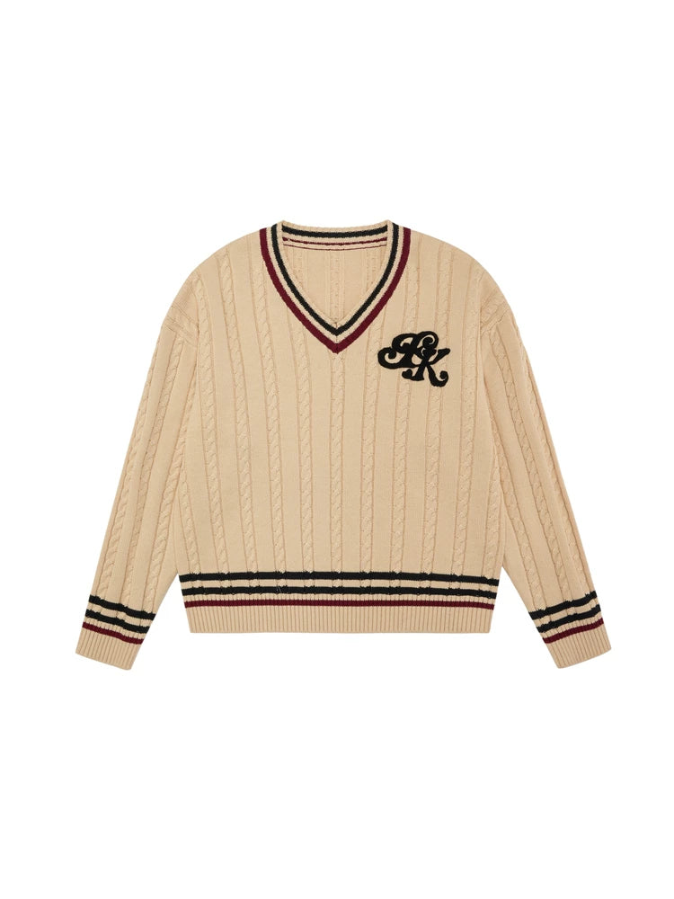 EK Academy Style Loose V-Neck Sweater