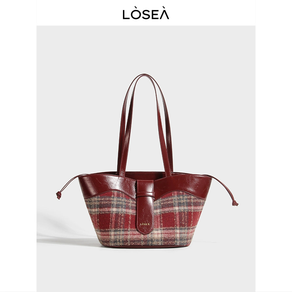 LOSEA Large Capacity Plaid Shoulder Bag