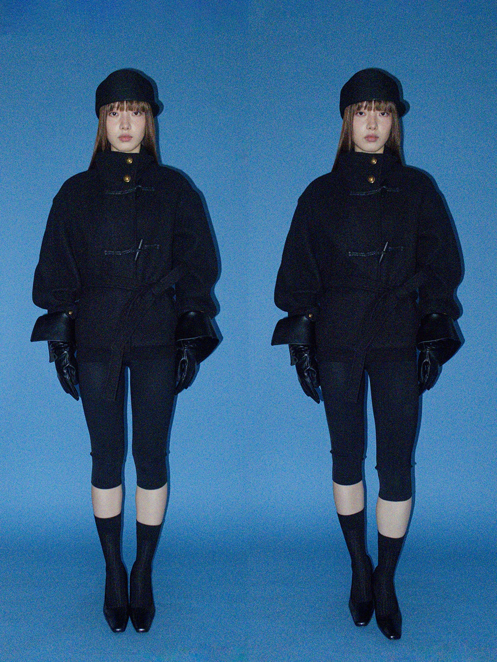 FUNKYFUN Strap-on Stand-up Collar Tweed Coat