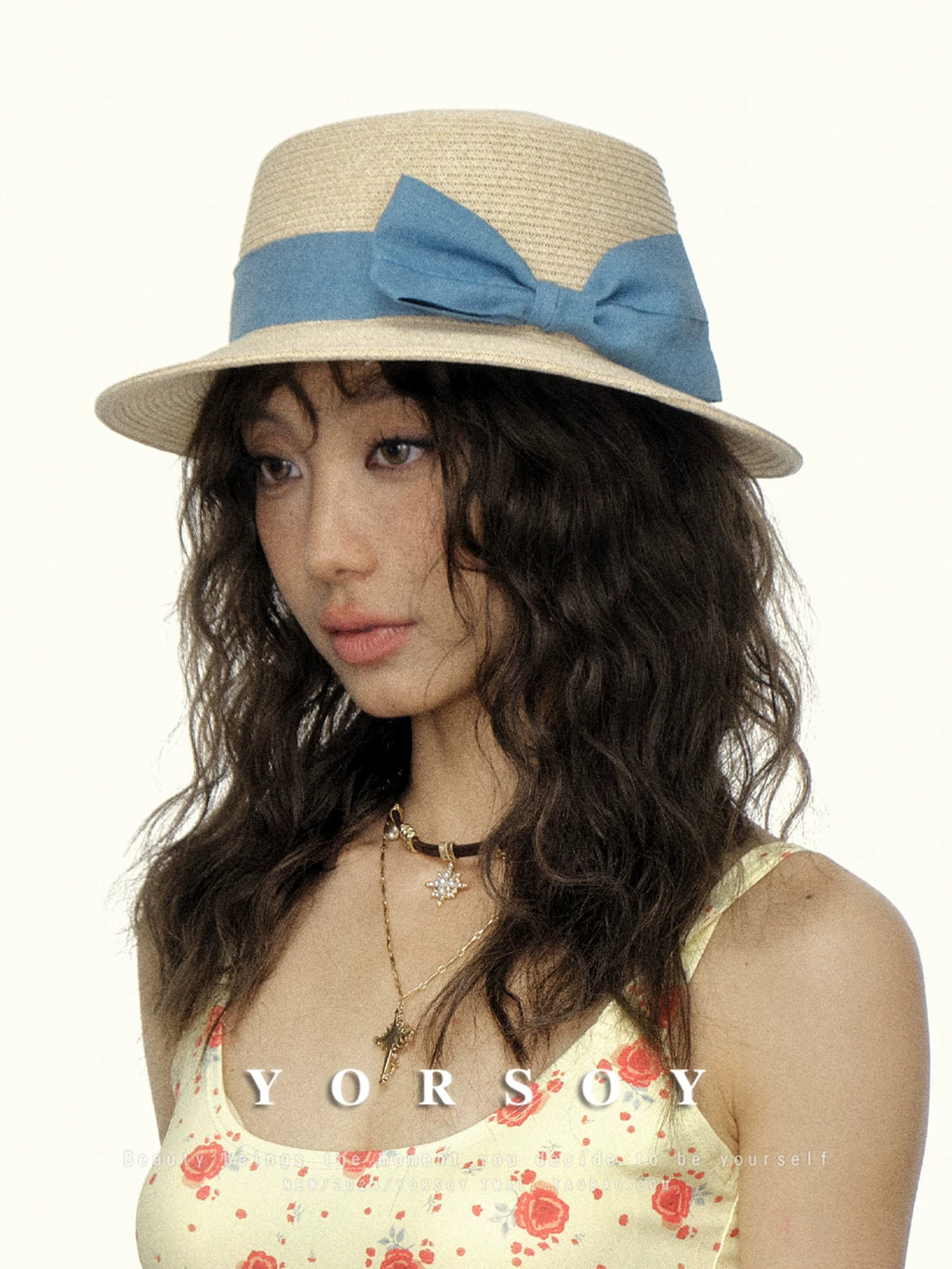 YORSOY Small-brimmed Straw-woven Flat-top Sun Hat