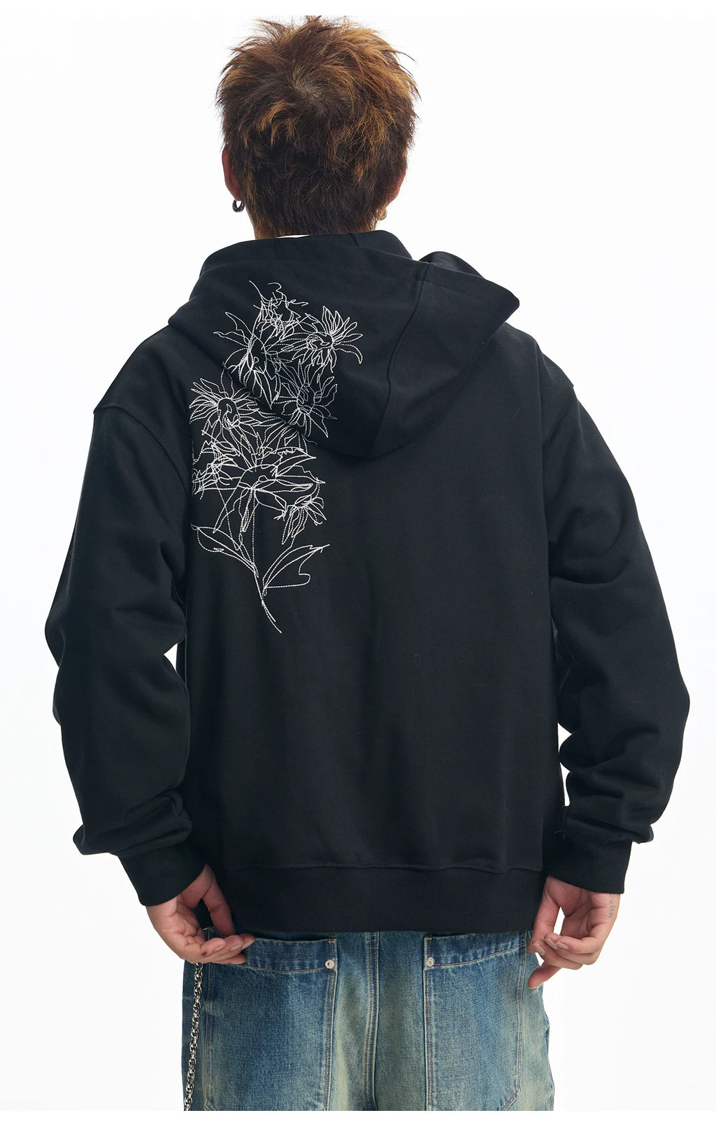 CoosRetro Line Embroidery Contrasting Hooded Sweater