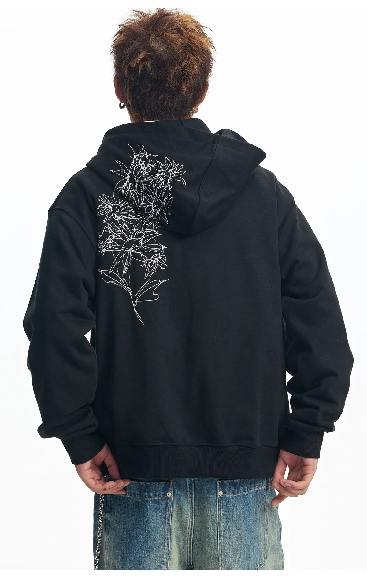 CoosRetro Line Embroidery Contrasting Hooded Sweater