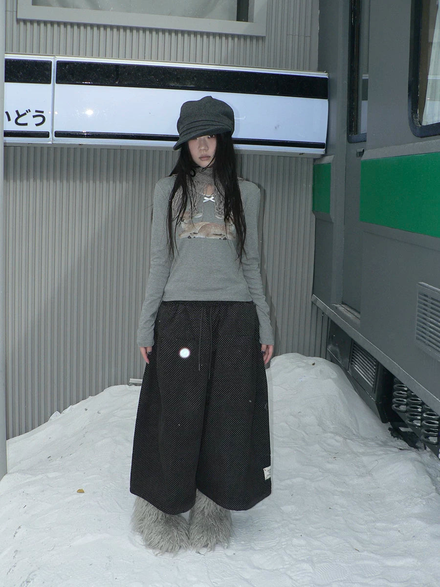 Ang: Project Vintage Polka Dot Elastic Waist Drawstring Wide Leg Slacks