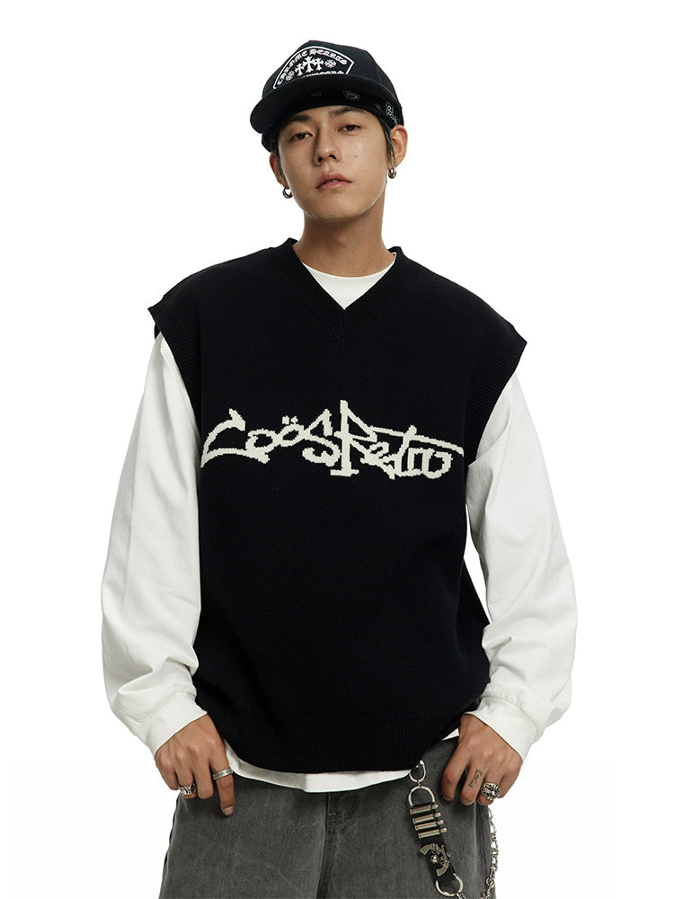 CoosRetro College Style Knitted V-Neck Sweater