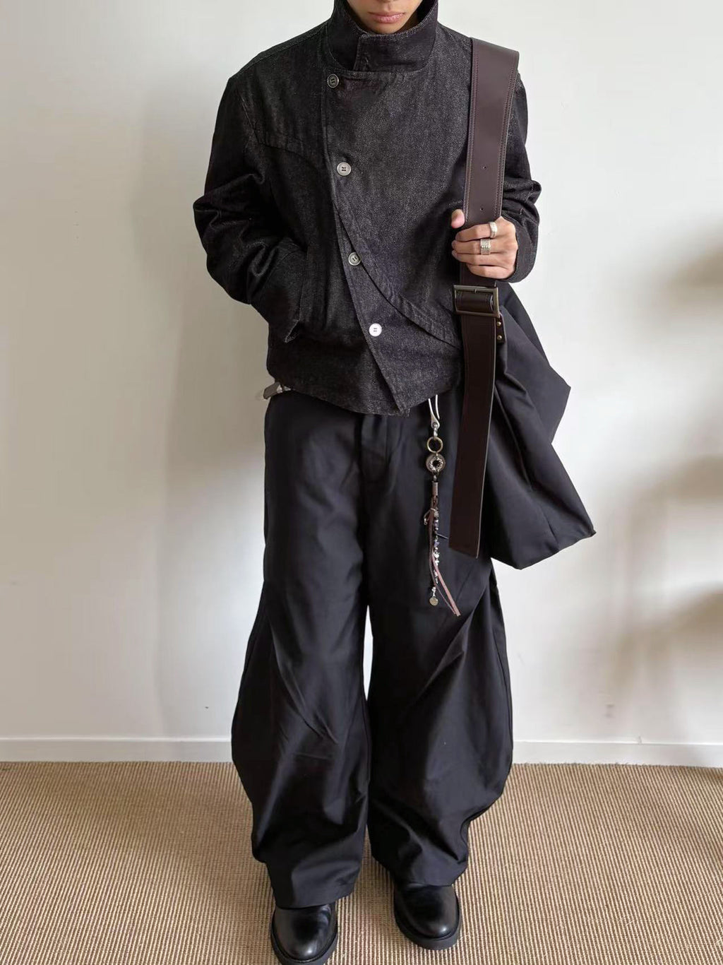 EME Stand-up Collar Button-down Denim Irregular Jacket