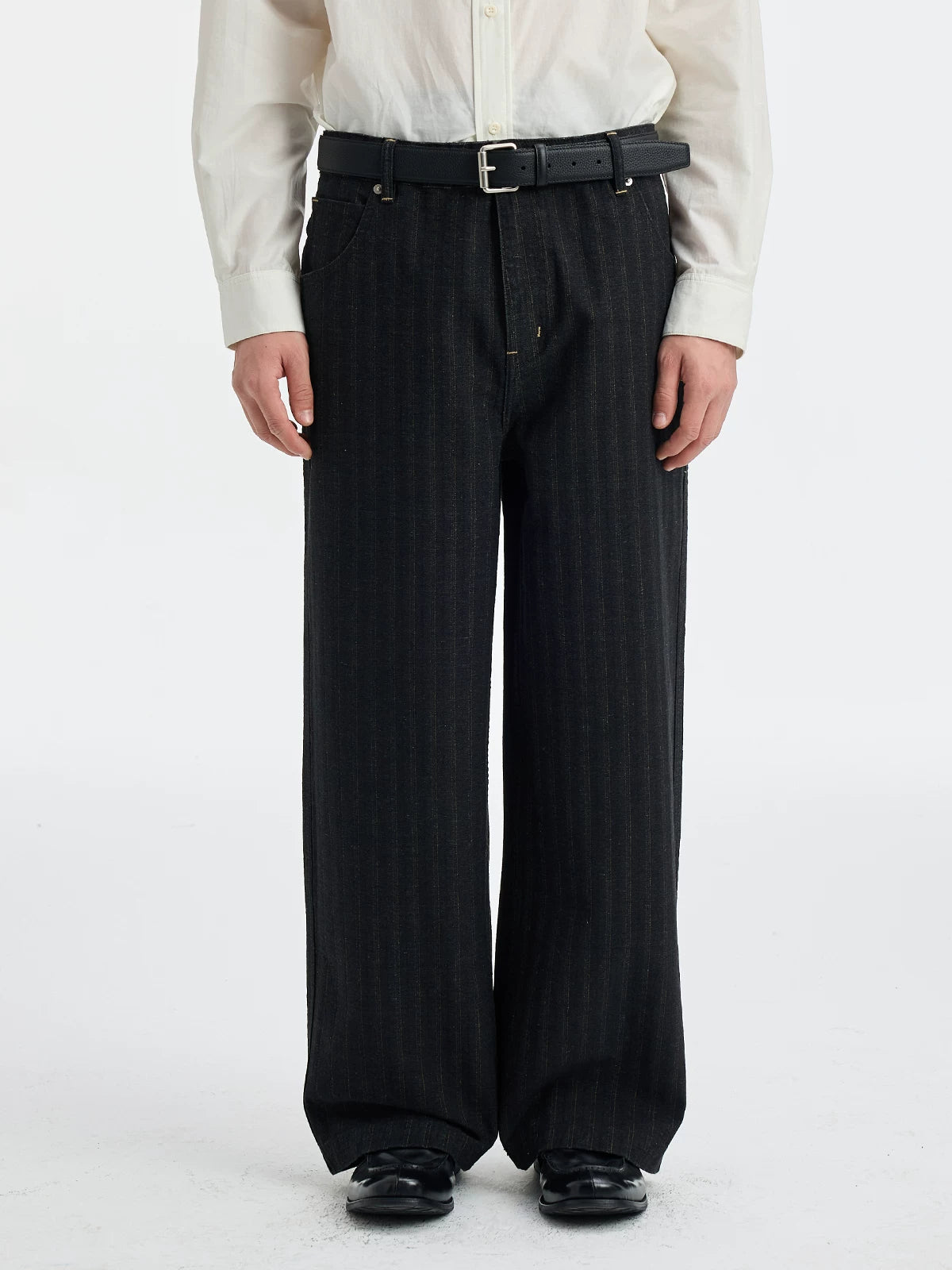 BUTTBILL Vintage Loose Tooling Dark Stripe Denim Casual Pants