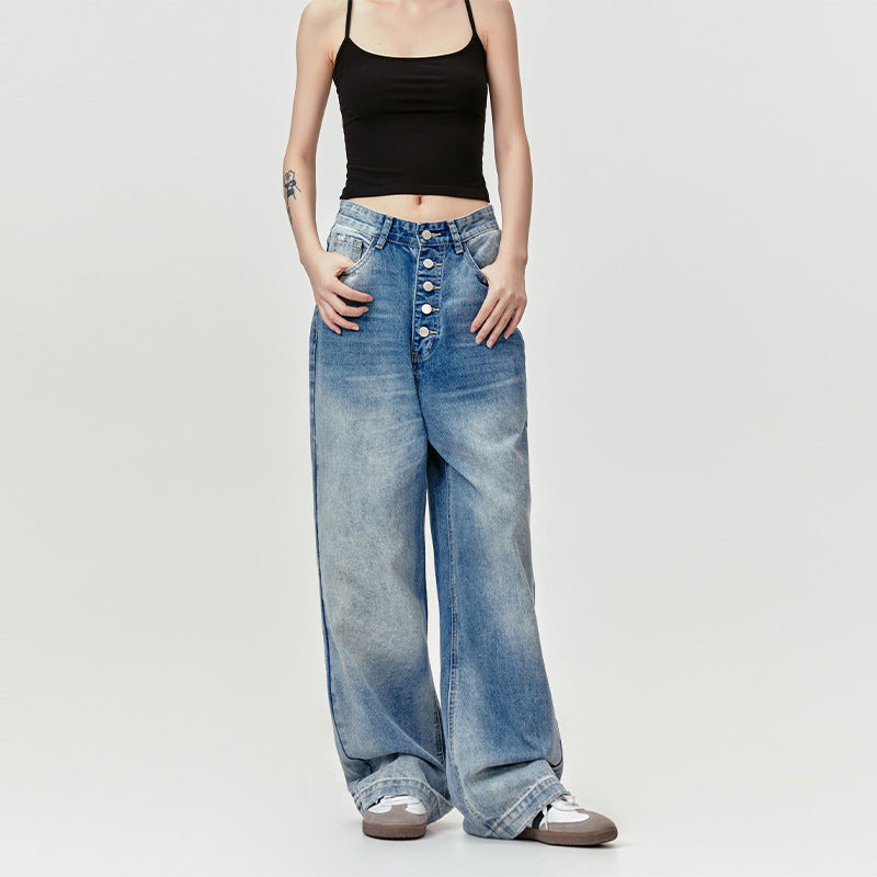 MADEEXTREME washed blue cat whisker embroidered flower Jeans